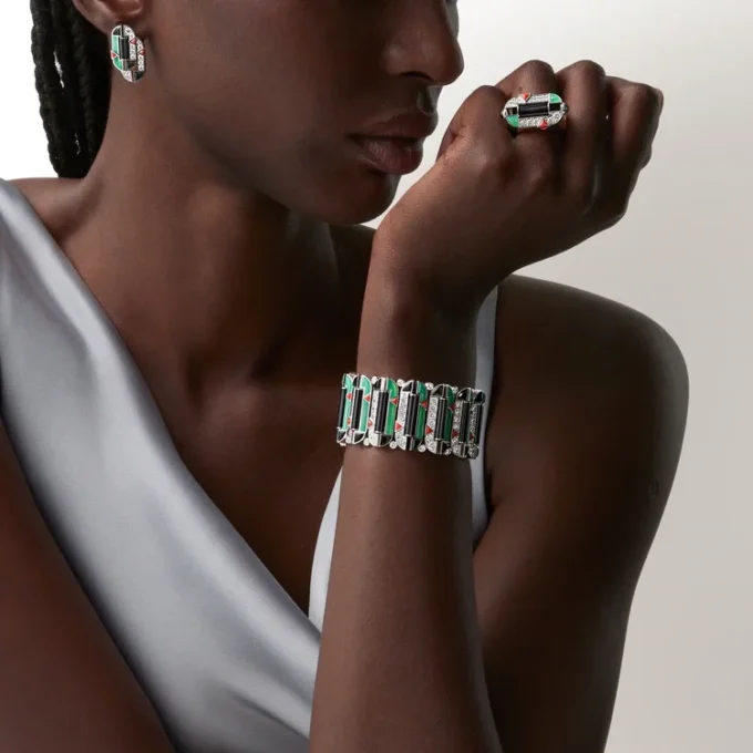 Geometrie & Contrastes Bracelet, Chrysoprase, Paved