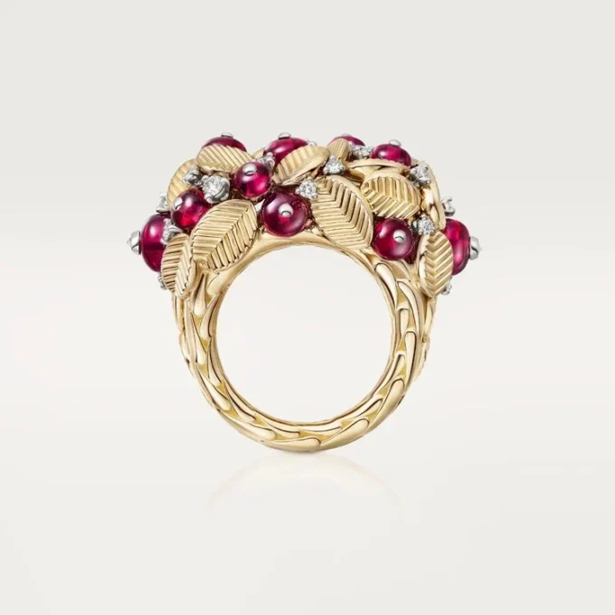 Grain De Cafe Ring, Rubellite, Semi-Paved