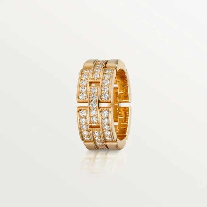 Maillon Panthere Ring, 3 Half Diamond-Paved Rows – Pink Gold, Diamonds – Cartier