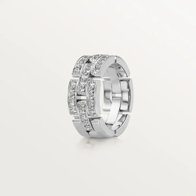 Maillon Panthere Ring, 3 Half Diamond-Paved Rows – White Gold, Diamonds – Cartier