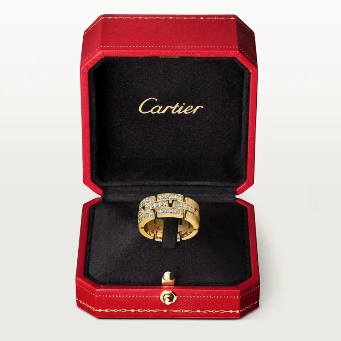 Maillon Panthere Ring, 3 Half Diamond-Paved Rows – Yellow Gold, Diamonds – Cartier