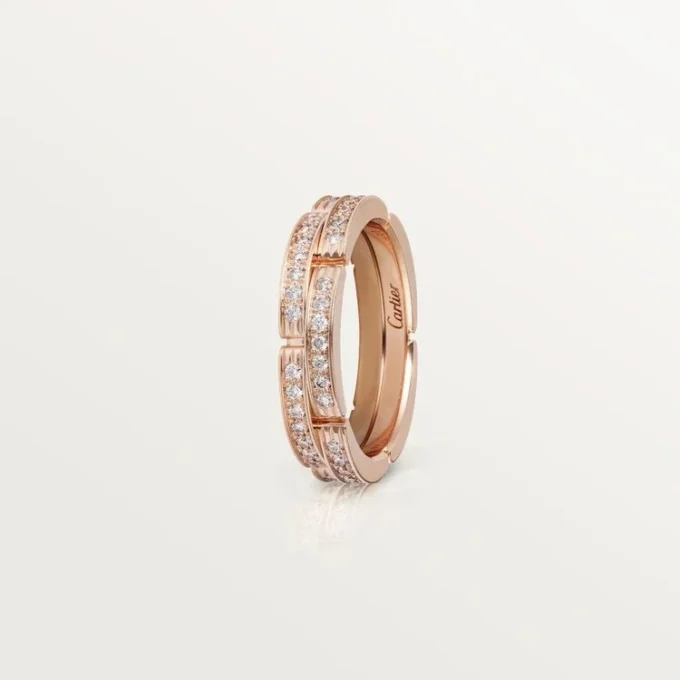 Maillon Panthere Thin Wedding Band, 2 Half Diamond-Paved Rows – Pink Gold, Diamonds – Cartier
