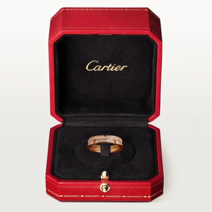 Maillon Panthere Thin Wedding Band, 2 Half Diamond-Paved Rows – Pink Gold, Diamonds – Cartier