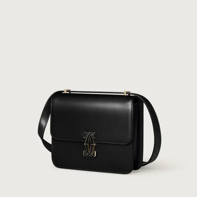Shoulder Bag, Mini, Double C De Cartier – Black Calfskin, Gold and Black Enamel Finish – Cartier